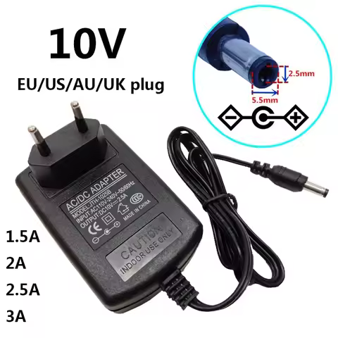 Power Adapter 10V 2.5A 1.5A 2A 3A 100V-240V For AC/DC 10 Volt 2500mA Power Supply Wall 5.5mm*2.5mm T