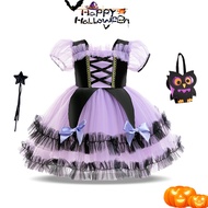 MQATZ ชุดฮาโลวีนสำหรับเด็กผู้หญิงชุดค้างคาวคอสเพลย์ชุดแวมไพร์แม่มดสำหรับการแสดงบทบาทในงานปาร์ตี้เทศก