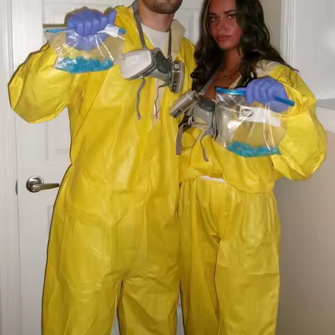 Halloween Breaking Bad Inspired Hazmat Suit Costume Full Zip Hooded Long Sleeve Jumpsuit Halloween C