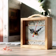 【24小時出貨】玻璃小時鐘-柚木色 靜音機芯 掛立兩用