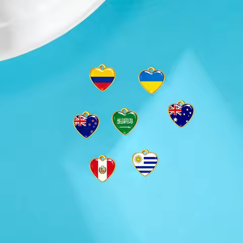 3PCS South Korea Japan Singapore India Nigeria South Africa Morocco UAE Flag Heart Pendant Charm for