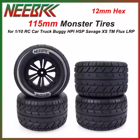 4PCS NEEBRC 115mm Monster Tires 12mm Hex Skidproof Wheel Tyre for 1/10 RC Car Truck Buggy HPI HSP Sa