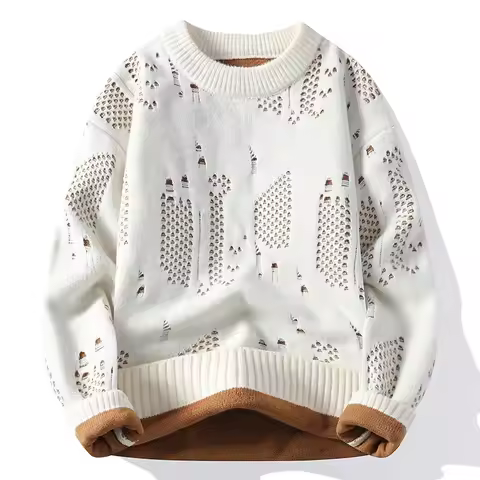 Autumn Winter Fashion Hole Knit Sweater Men O-Neck Solid Color Youthful Vitality Casual Knitted Pull