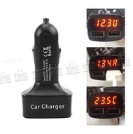 4in1 USB Car Charger 4 in 1 Carger Casan HP Handphone Handphon Mobil Ampere Voltmeter Temperatur Met