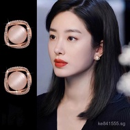 Light Luxury Pure Silver Needle Earrings New High-end Style Popular Cat's Eye Stone Elegant Earrings