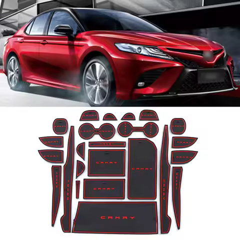 24 pcs Car rubber anti-slip mat coaster Door Slot Mat Set For Toyota 8th Camry 2018 2019 2020 2021 a