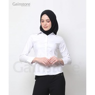 [ Kemeja ] Kemeja Putih Polos Wanita Baju Kantor Formal Kerja Cewek