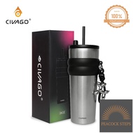 CIVAGO(26oz) แก้วกาแฟสแตนเลสซับเซรามิกพร้อมฝาปิดขวดสูญญากาศสามารถเก็บความร้อนและความเย็น Peacock Ste