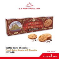 3 PACK -La Mère Poulard Sablés eclat Chocolat - French Butter Biscuits with Chocolate (Vintage) 125g