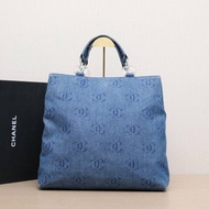 CHANEL 藍色牛仔7開無中古丹寧亞克力手提包肩背包