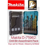 MAKITA D-71962 DRILL BIT ASSORTMENT SET FOR WOOD , MASONRY &amp; METAL (x9 pcs)