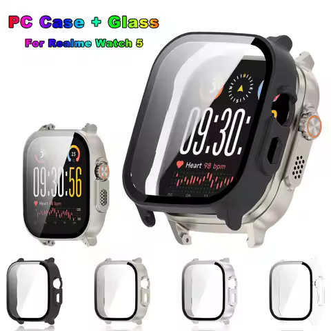 Tempered Glass + PC Case For Realme Watch 5 All-around Screen Protective Cover Shell Bumper For Real