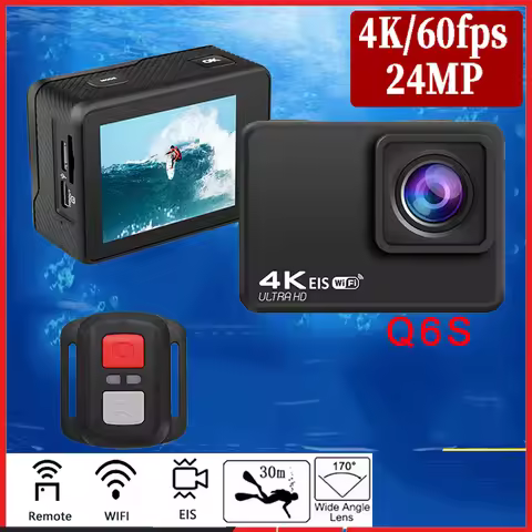 Q6S Action Camera Ultra HD 4K/60fps 24MP WiFi 2" IPS Screen170D Underwater 30M Anti-Shake With Sony 