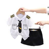 Baby Boy Summer Outfit Set New Korean Style Handsome Toddler Tie Striped Short Sleeve Two-Piece Set