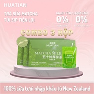 [ INCLUDED 1 trial bag ] COMBO of 3 Boxes of HUATIAN Milk Tea Zip Bags Matcha Flavor, Kcal Low Kcal 