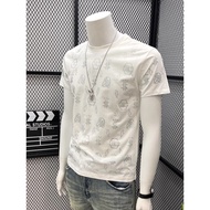 KEMEJA European High Personality Rhinestone Casual Round Neck Slim Fit Basic Shirt t