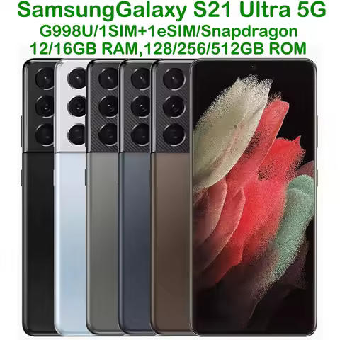 Used Samsung Galaxy S21 Ultra 5G G998U Smart Android Phone 6.8-inch 5000mAh 25W Refurbished Samsung 