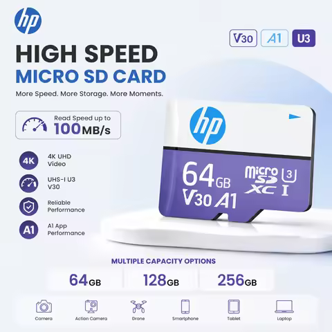 HP Micro SD Card 64GB 128GB 256GB U3 V30 A1 TF Memory Card High Speed 4K UHD Video Card for Camera P