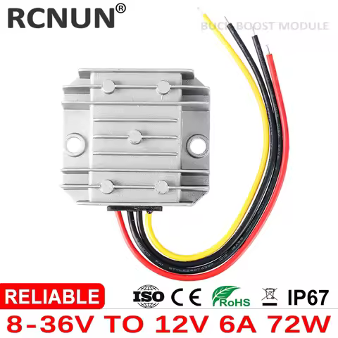 RCNUN Small Size 8-36V to 12V 6A Boost Buck Converter Voltage Stabilizer Regulator 72W Power Supply 