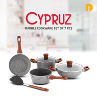 Cypruz Marble Cookware Set Of 7 Panci Marble Gagang Kayu Panci Set Panci Premium