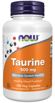 NOW Foods Taurine Double Strength 500/1000 mg 100/250 Veg Capsules ทอรีน ขนาด 500 มก. บรรจุ 100 แคปซ
