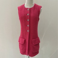 CHANEL 22S玫紅色粗花呢無袖馬甲連衣裙 36碼