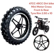 47CC 49CC Mini Motor Cross Rim Tyre Front Rear Mini Dirt Bike Tyre 2.50x10 2.50-10 Rim