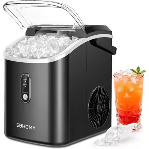 Nugget Ice Maker Countertop with Handle, Ready in 6 Mins, 34lbs Per Day, Removable Top Cover, Self-C