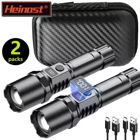 High Power XHP100 Led Flashlight Rechargeable Retractable Flashlight Digital Zoom Usb Hand Light for
