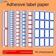 ISITA 50 Sheets/bag Handwritten Price Stickers, Blank Price Paper Self-adhesive Label Stickers, Handwritten Pastable Blue/red Sticky Note Paper Office Supplies