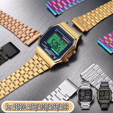 18mm Stainless Steel Watchband For Casio AE1200 1300 A159/A158/A105/A168/A169 AE1200/1300/AE500W Sma