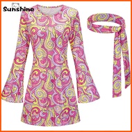 Women 70s Floral Disco Dress Costume Hippie Clothes Accessories Halloween Dance Costumes For Women D