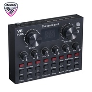 Muslady V8 Plus Liveการ์ดเสียงพร้อมสายเสียงสายUSB BT Accompaniment Sound Effects สำหรับโทรศัพท์คอมพิ