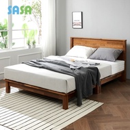 Sasagagu Woodpick Merbau Solid Wood Flat Bed Frame Queen