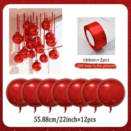 12pcs Red 4D Balloons 22inch Hanging 4D Red Round Foil Air Ballon match red ribbon Christmas Birthda