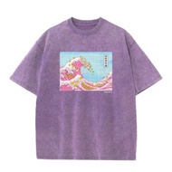 鴨鴨狂想曲 日式復古 做舊水洗 寬鬆短袖T shirt 衫系列 紫色