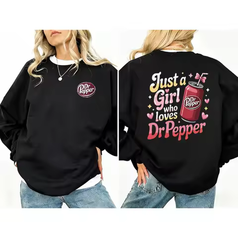 DRPEPPER Graphic Sweater Funny Pattern Jumper Girl Who Loves Dr Pepper Pullover Humor Loose Pullover