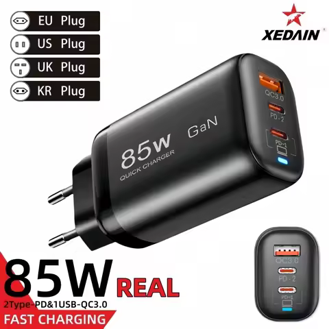 Real 85W GaN Quick Charger PD QC 3.0 USB Type-C Fast Charging Laptop Notebook Power Adapter for Ipho