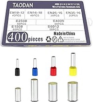 TAODAN 400PCS Wire Ferrule Terminal Kit Silver Plated Brass Hoop Connector Sleeves AWG 16 AWG 14 AWG
