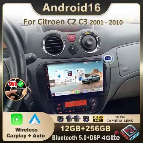 Android 16 For Citroen C2 C3 2001 2003 2004 - 2010 Car Radio Multimedia Player Stereo Wireless Carpl
