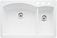 Blanco 440200-3 Diamond 3-Hole Double-Basin Drop-In or Undermount Granite Kitchen Sink, White