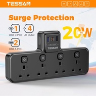 TESSAN Multi Plug Adapter with USB C Hub 3 Way Extension Plug with ype C Extension Socket Charger