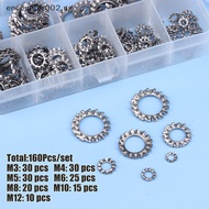 [ER] 160Pcs/box Stainless Steel External Multi Tooth Star Lock Washers Assortment Set 7 Size M3 M4 M