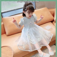 Baju Budak Perempuan Princess Dress for Kids Elsa Puff Frozen Mesh Lace Rainbow Birthday Baju Selesa