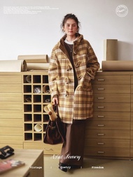 焦糖棕 一日收藏家 法式復古雙面牛角扣大衣 連帽中長款外套