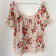 WOMEN'S T-SHIRT - FOREVER 21 – BEige – OPEN SHOULDER - SIZE S (160/84A) - FIT LADY <80KG