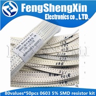 80values *50pcs=4000pcs 0603 5% SMD resistor kit Assortment Set 10R~910K