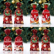 25/50/100pcs Santa Claus Plastic Bag Red Black Checkerboard Loot Bags Giveaways Packaging Candy Cookie Bag Christmas Treat Bag Merry Christmas Gift Wrapper Christmas Decor New Year