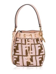 Tas Wanita Fendi Mini Mon Tresor FF Logo Raffia Pink Original