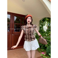 havanas Plaid Lotus Collar Shirt With Tie At The Chest Very Cute Slim Fit Beautiful When Worn.